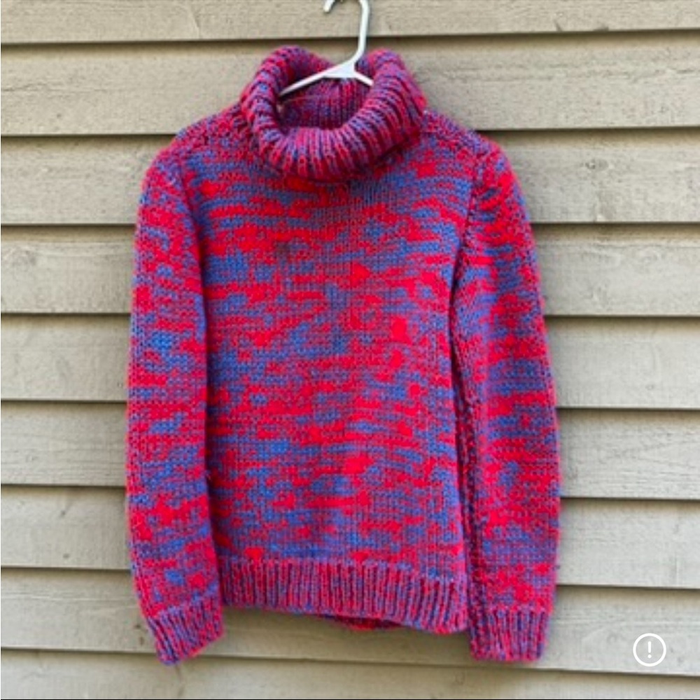 Cozy Red and Blue Turtleneck Sweater